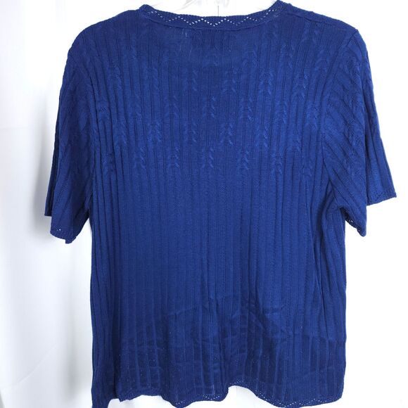 Alfred Dunner Womens Large Navy Blue 100% Acrylic Short Sleeve Pullover Sweater - Picture 2 of 6